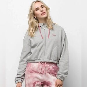 Vans Women’s XS Heather Gray & Pink Cropped Hoodie | Street Casual • Skate Style